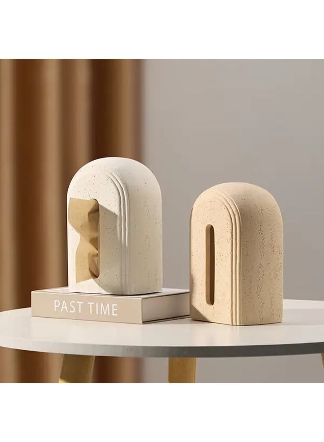 White Resin Tissue Box Cover Heavyweight Textured Design For Bathroom Home Decor - Image 1